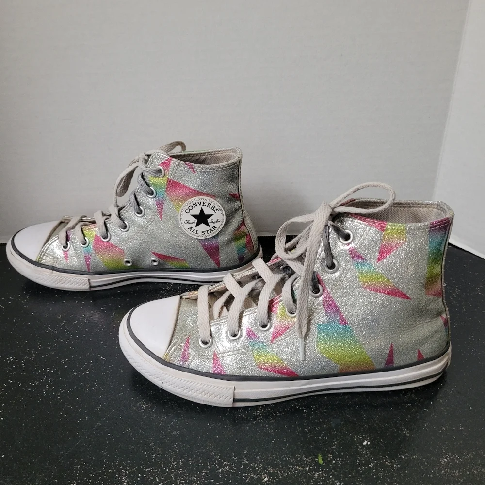 Converse Silver High-Top Sneakers with Rainbow Accents